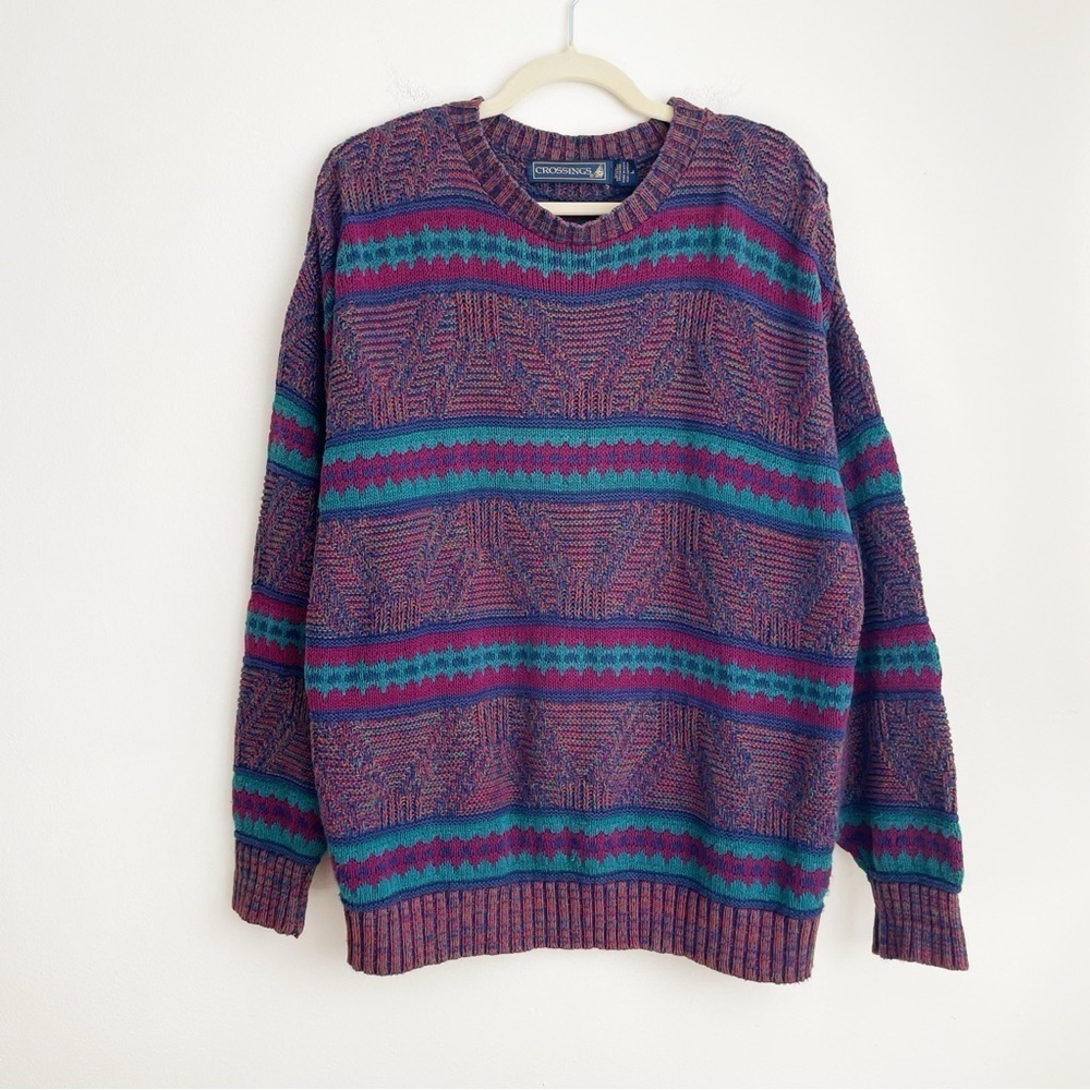Vintage indie grunge grandpa sweater size large granola chunky knit striped L